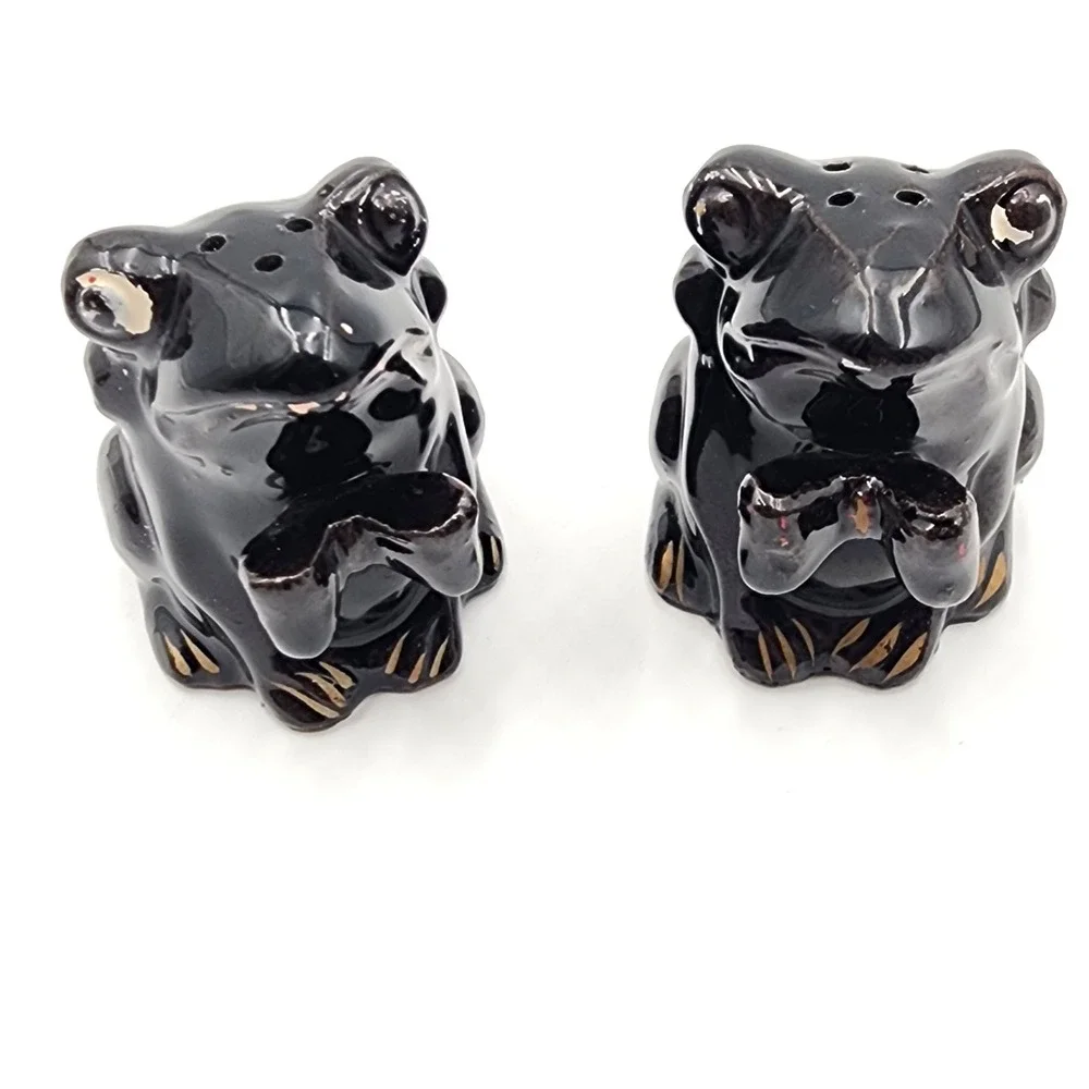 Vintage Anthropomorphic Black Frog Salt Pepper Shakers Japan Mid Century Rare